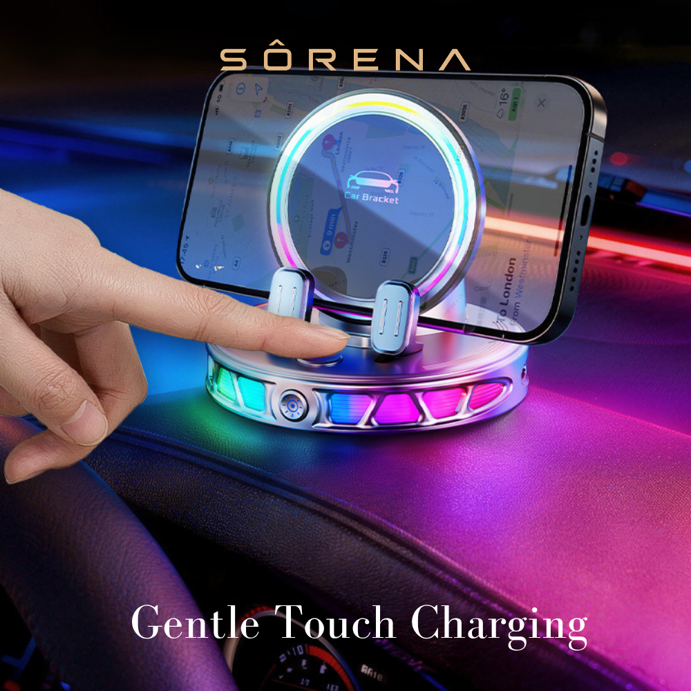 Premium 15W Wireless Car Phone Holder with Auto Clamping, 360° Rotation & Ambient Light