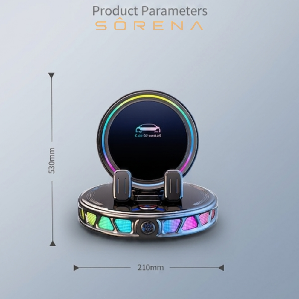 Premium 15W Wireless Car Phone Holder with Auto Clamping, 360° Rotation & Ambient Light