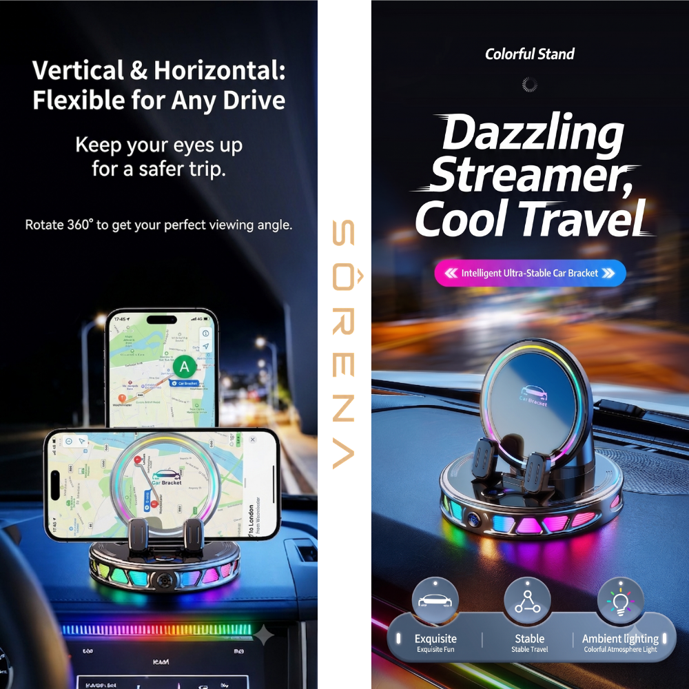 Premium 15W Wireless Car Phone Holder with Auto Clamping, 360° Rotation & Ambient Light