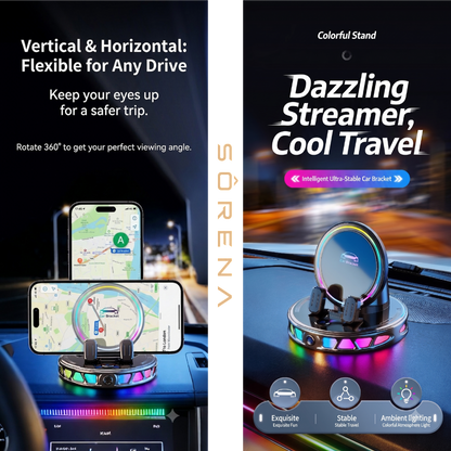 Premium 15W Wireless Car Phone Holder with Auto Clamping, 360° Rotation & Ambient Light
